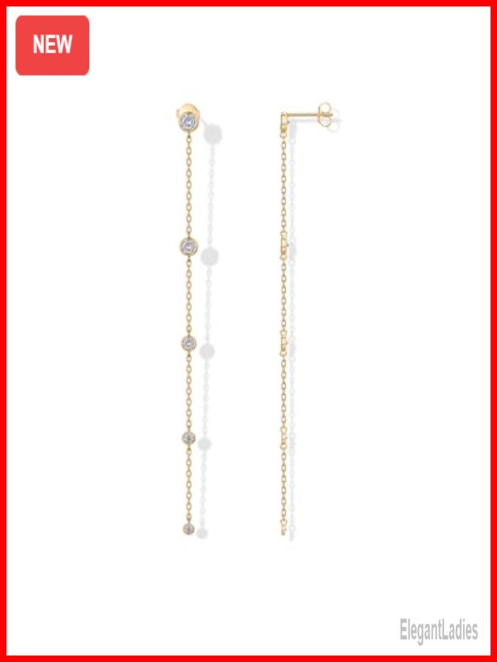 14K Gold Plated Station Linear Dangle Earrings 925 Sterling Silver Posts CZ